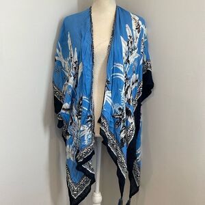 New VINCE CAMUTO One Size Blue Floral Shawl Wrap with Sleeves and Tassels